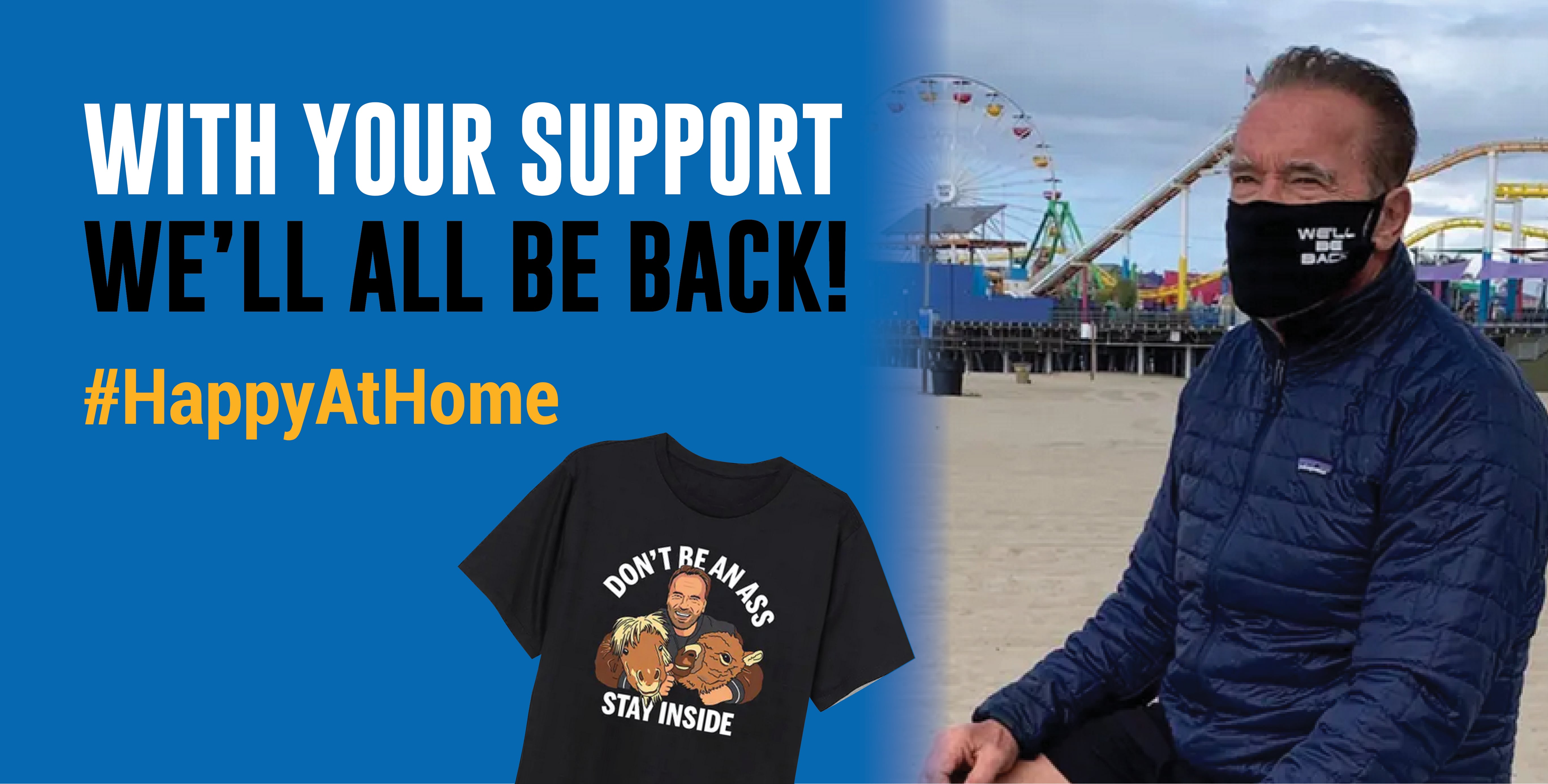 Arnold Schwarzenegger wearing face mask at amusement park