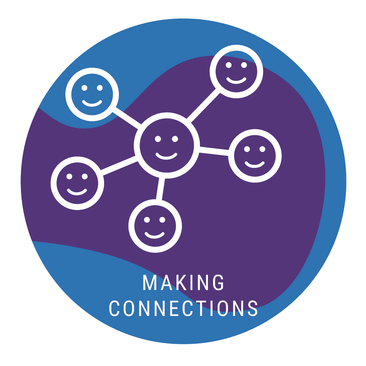 graphic of connected nodes with smiley faces on blue and purple background